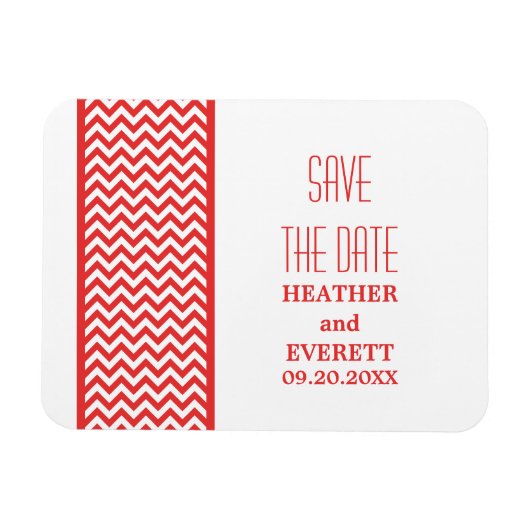 Chevron 縁ど Save the Date Magnet, Red マグネット (横)