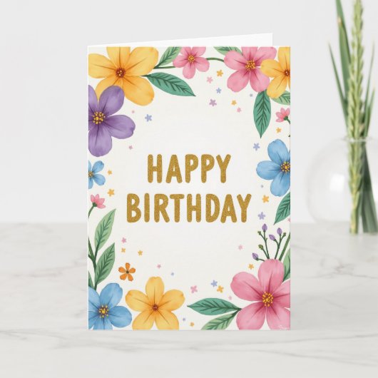 Chevron 誕生日フラワーカード カード (正面)