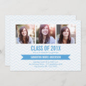 Chevron 3 フォト 卒業おめでとう 招待状 - 青 (正面/裏面)