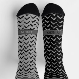 Chevron Black and Grey Name on Mismatch ソックス