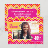 Chevron bright photo 40th birthdayパーティー招待状 招待状 (正面/裏面)