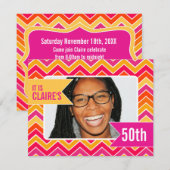 Chevron bright photo 50th birthday party招待状 招待状 (正面/裏面)