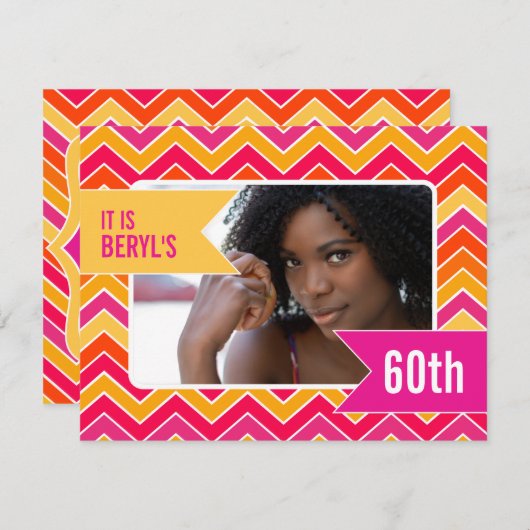 Chevron bright photo 60th birthday party招待状 招待状 (正面/裏面)