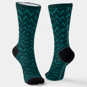 Chevron Dark Green and Turquoise Name ソックス (傾斜あり)
