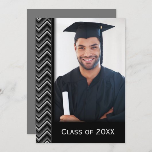 Chevron Frame With Graduation Photo 招待状 (正面/裏面)