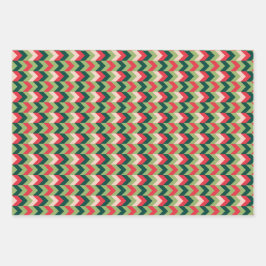 Chevron Geometric Christmas Red Green and Pink  ラッピングペーパーシート