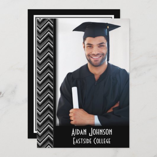 Chevron Graduation Photo Frame Invite 招待状 (正面/裏面)