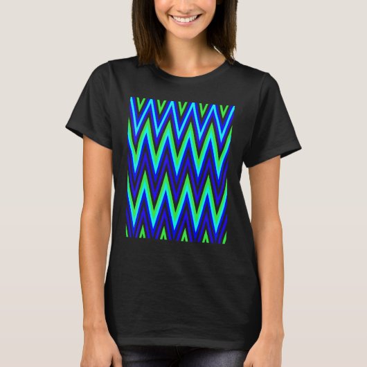 Chevron In Deep Blue Lime Green Zigzags Tシャツ (正面)
