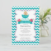 Chevron Monkey In Carriage Boys Baby Shower 招待状 (スタンド正面)