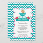 Chevron Monkey In Carriage Boys Baby Shower 招待状 (正面/裏面)