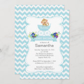 Chevron Monkey In Carriage Boys Baby Shower 招待状 (正面/裏面)