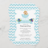 Chevron Monkey In Carriage Boys Baby Shower 招待状 (正面/裏面)