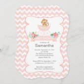 Chevron Monkey In Carriage Girls Baby Shower 招待状 (正面/裏面)