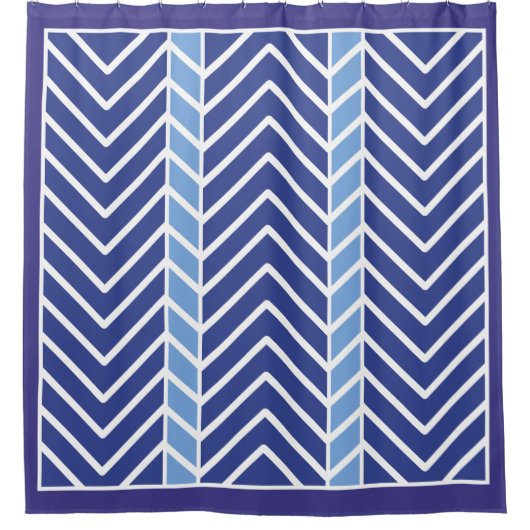 Chevron Pattern Blue シャワーカーテン (正面)