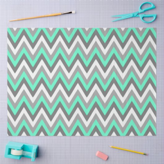 Chevron Pattern Grey White Mint Decoupage 薄葉紙 (クラフト)