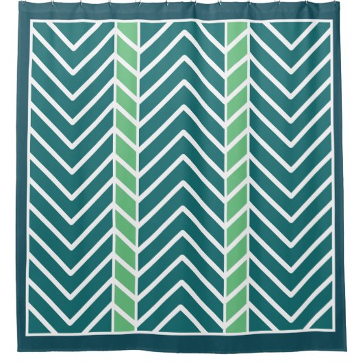 Chevron Pattern Teal シャワーカーテン (正面)