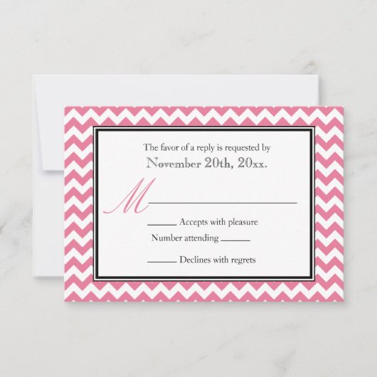 Chevron Pink & White RSVP返信カード 出欠カード (正面)