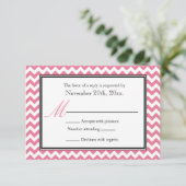 Chevron Pink & White RSVP返信カード 出欠カード (スタンド正面)