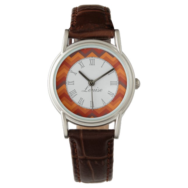 Chevron redとOrangeのプリント名腕時計 腕時計 (正面)