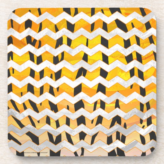 Chevron Tiger Black and Orange Print コースター (正面)