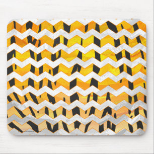 Chevron Tiger Black and Orange Print マウスパッド