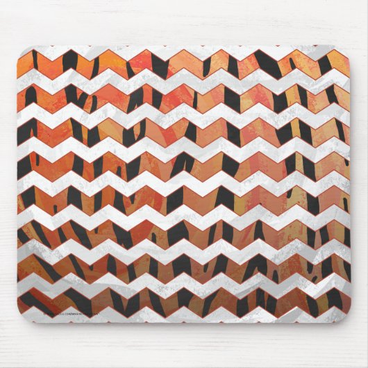Chevron Tiger Hot orange and Black Print マウスパッド (正面)