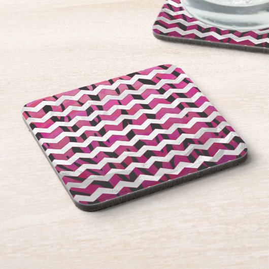 Chevron Tiger Hot Pink and Black Print コースター (左側)