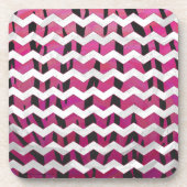 Chevron Tiger Hot Pink and Black Print コースター (正面)
