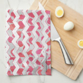 ChevronDalmatianピンクと白 キッチンタオル (四つ折り)