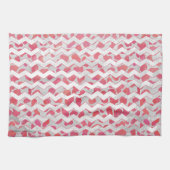 ChevronDalmatianピンクと白 キッチンタオル (横)