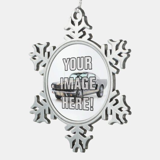 ChevyクラシックなCamaroの写真-あなたの車を加えて下さい! スノーフレークピューターオーナメント (右)
