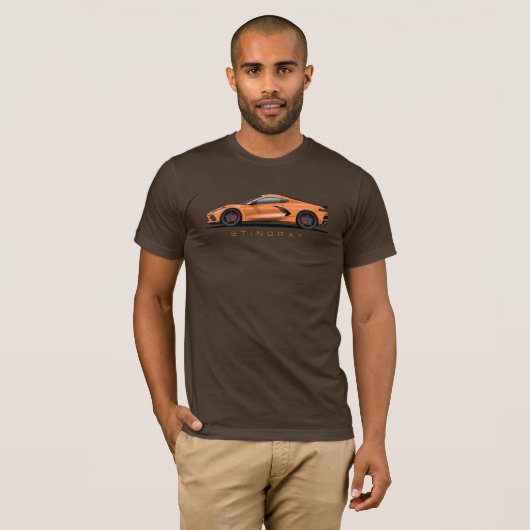 Chevy Corvette C8 Black Illustration Tシャツ (正面フル)