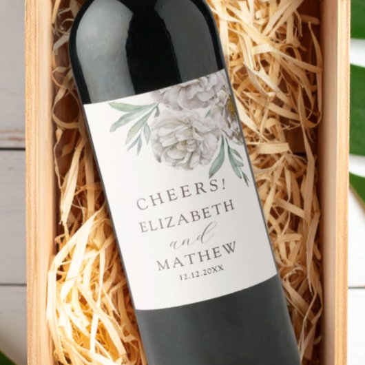 Chi Beige off White Floral Wedding Favor ワインラベル