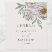 Chi Beige off White Floral Wedding Favor ワインラベル (シングルラベル)