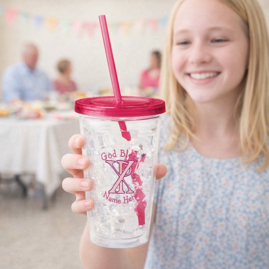 Chi Ro Christian Cross Pink Personalized アクリルタンブラー