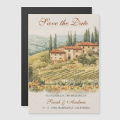 Chianti Vineyard Watercolor Wedding Save the Date  マグネット招待状 (正面/裏面)