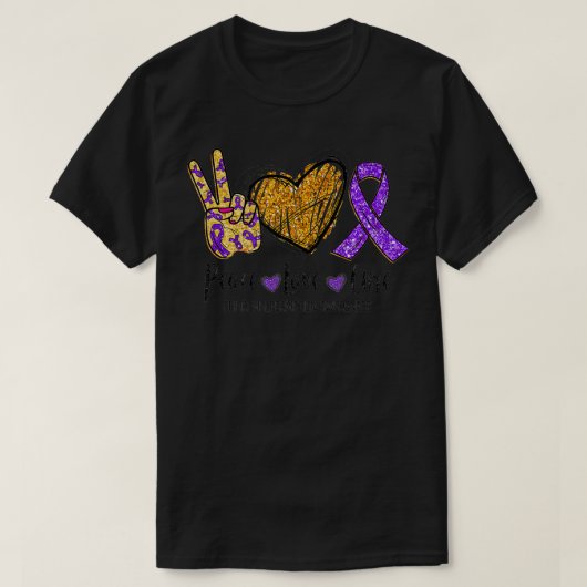 Chiari Malformation Awareness Peace Love Cure Purp Tシャツ (デザイン正面)