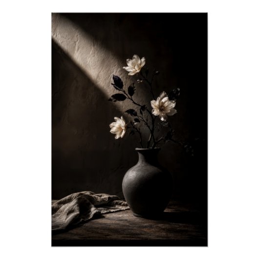Chiaroscuro White Flowers Moody Still Life Poster ポスター (正面)