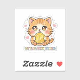 Chibi Anime Cat Holding Gold Coin Cute Sticker シール