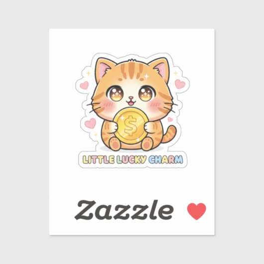 Chibi Anime Cat Holding Gold Coin Cute Sticker シール (シート)