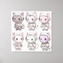 Chibi Astronaut Kittens Kawaii Crew キャンバスプリント