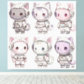 Chibi Astronaut Kittens Kawaii Crew キャンバスプリント (インサイチュ (ウッドフロア))
