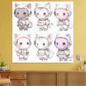 Chibi Astronaut Kittens Kawaii Crew キャンバスプリント (インサイチュ (リビング))