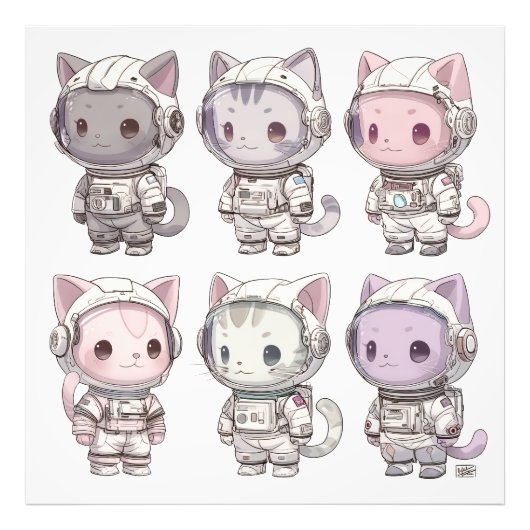 Chibi Astronaut Kittens Kawaii Crew フォトプリント (正面)