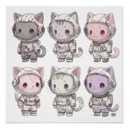 Chibi Astronaut Kittens Kawaii Crew ポスター