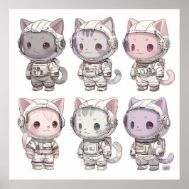 Chibi Astronaut Kittens Kawaii Crew ポスター