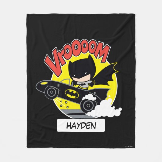 Chibi Batman In The Batmobile フリースブランケット (正面)