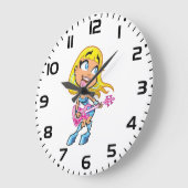Chibi Blonde Girl Rocker Playing Pink Bass Guitar ラージ壁時計 (傾斜)
