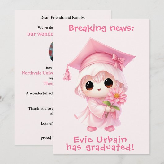 🎓Chibi Blossom Graduation Announcement 招待状 (正面/裏面)