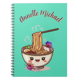 Chibi Cartoon Mint Green Ramen Bowl Japanese Flora ノートブック